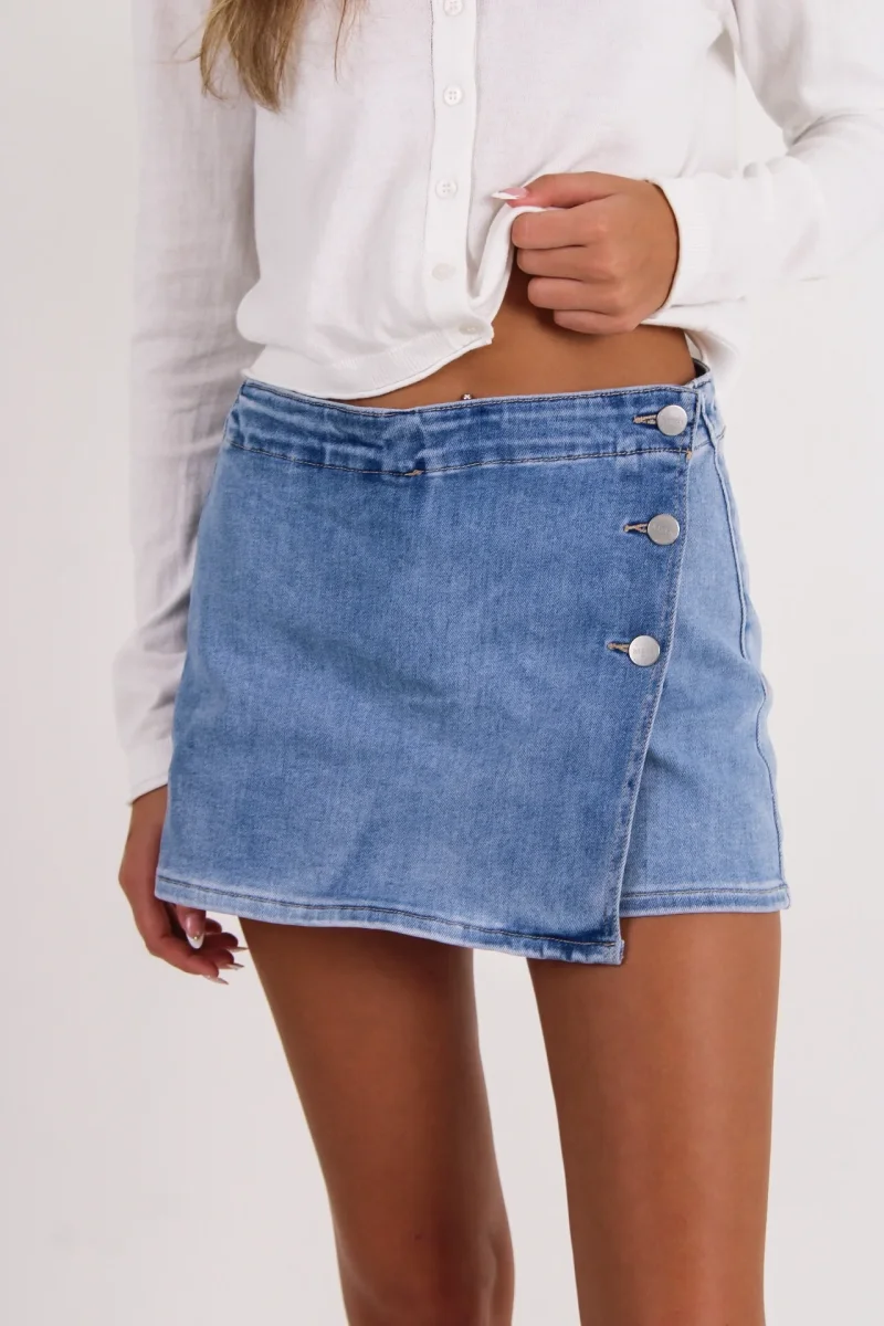 Mandy High Rise Button Down Skort - Lt Wash - Image 2